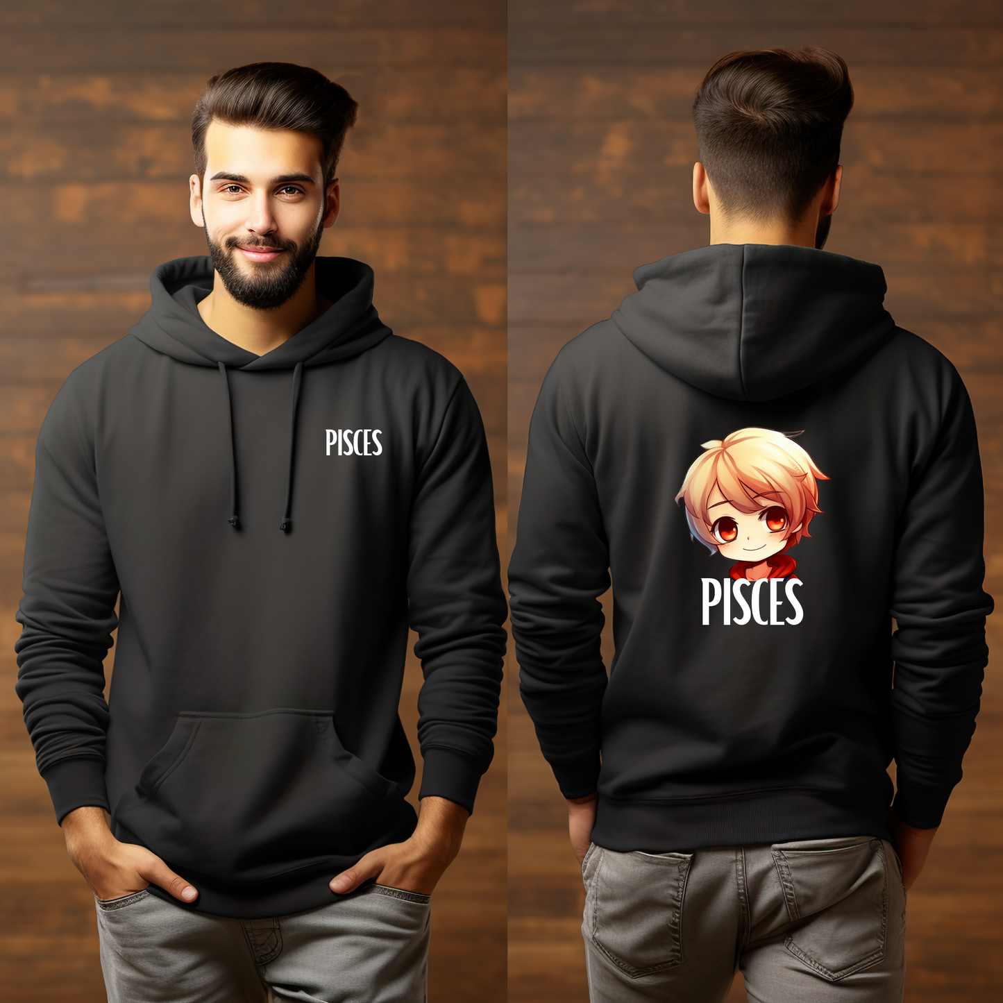 PISCES MALE BLACK HOODIE
