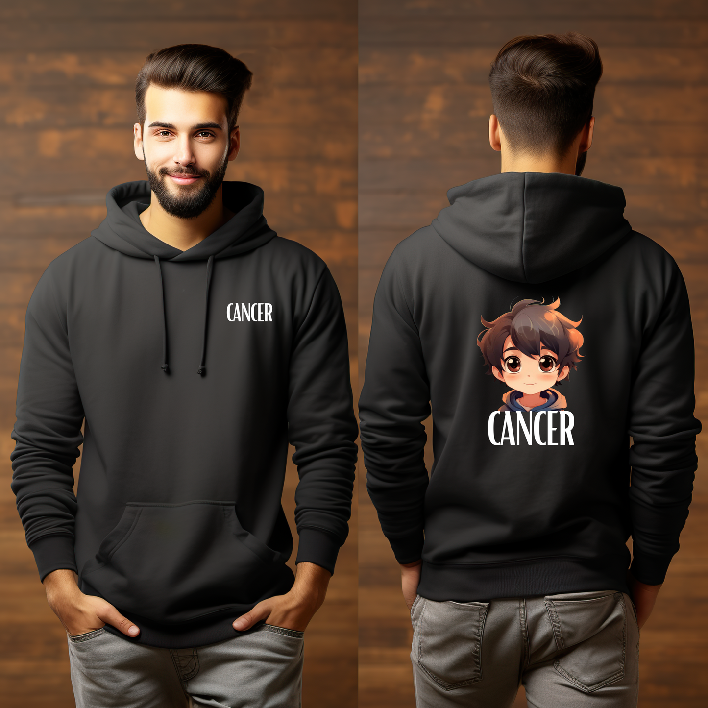 CANCER MALE BLACK HOODIE