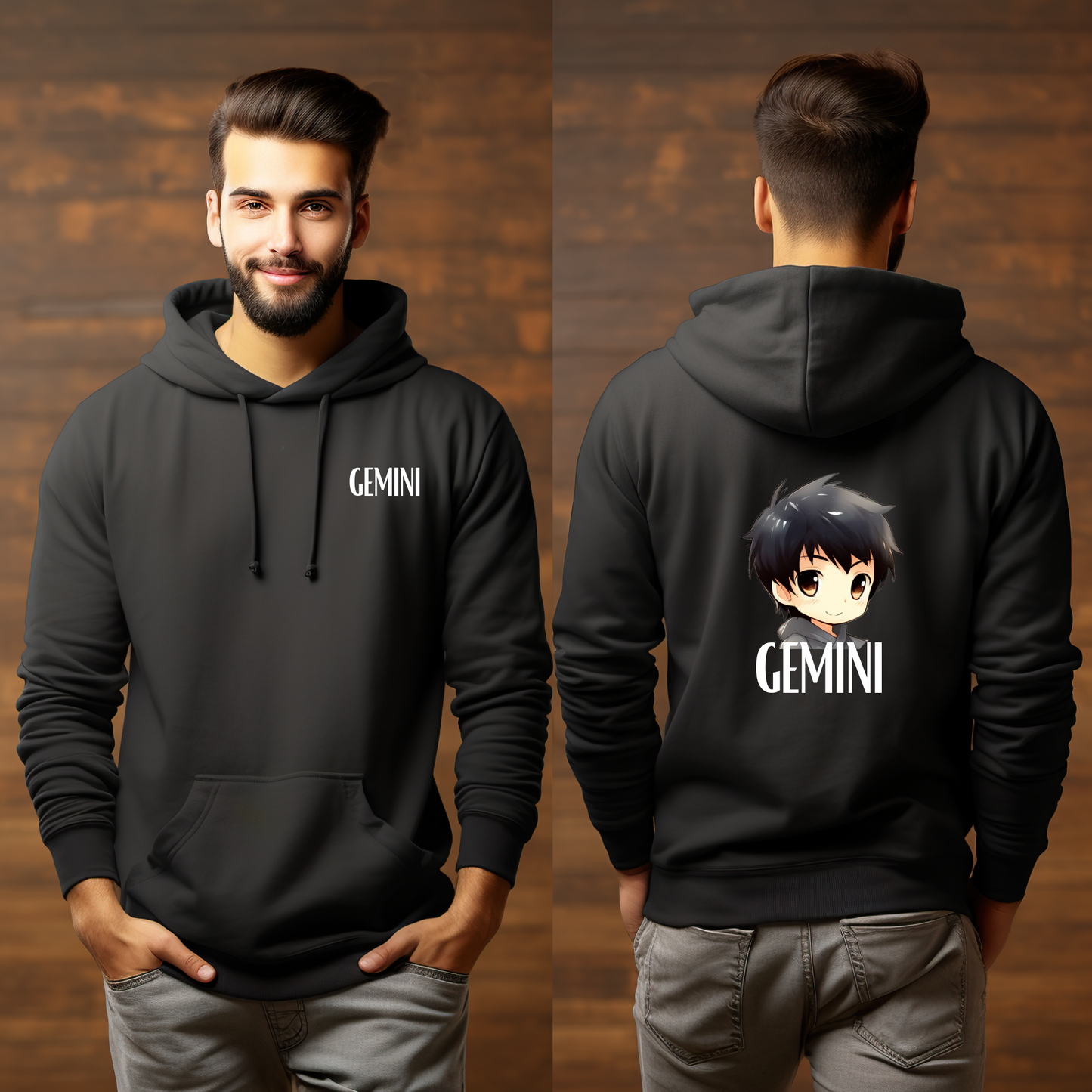 GEMINI MALE BLACK HOODIE