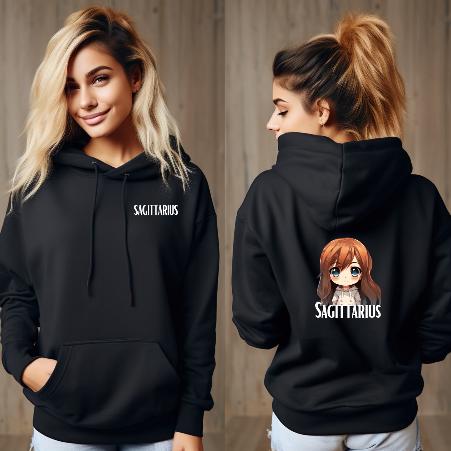 SAGITARIUS FEMALE BLACK HOODIE