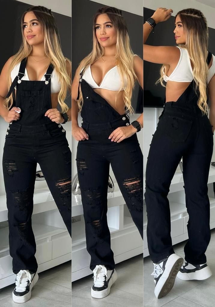 BLACK DENIM OVERALL