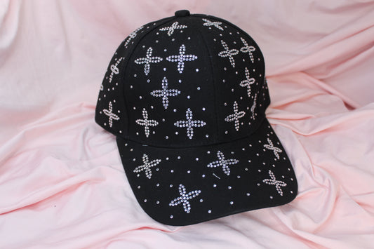 BLACK CROSS RHINESTONE HAT